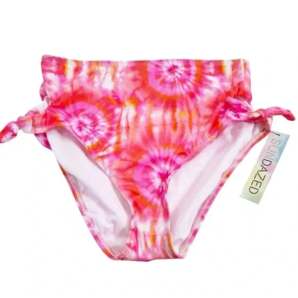 NWT Sundazed Tie Dyed Side Tie High Waist Bikini Bottom Orange and Pink Size L - Picture 3 of 10